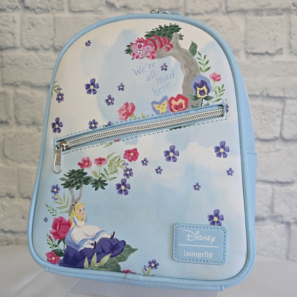Loungefly Alice in Wonderland Character Floral Mini Backpack Disney Bag Blue New - Picture 10 of 16